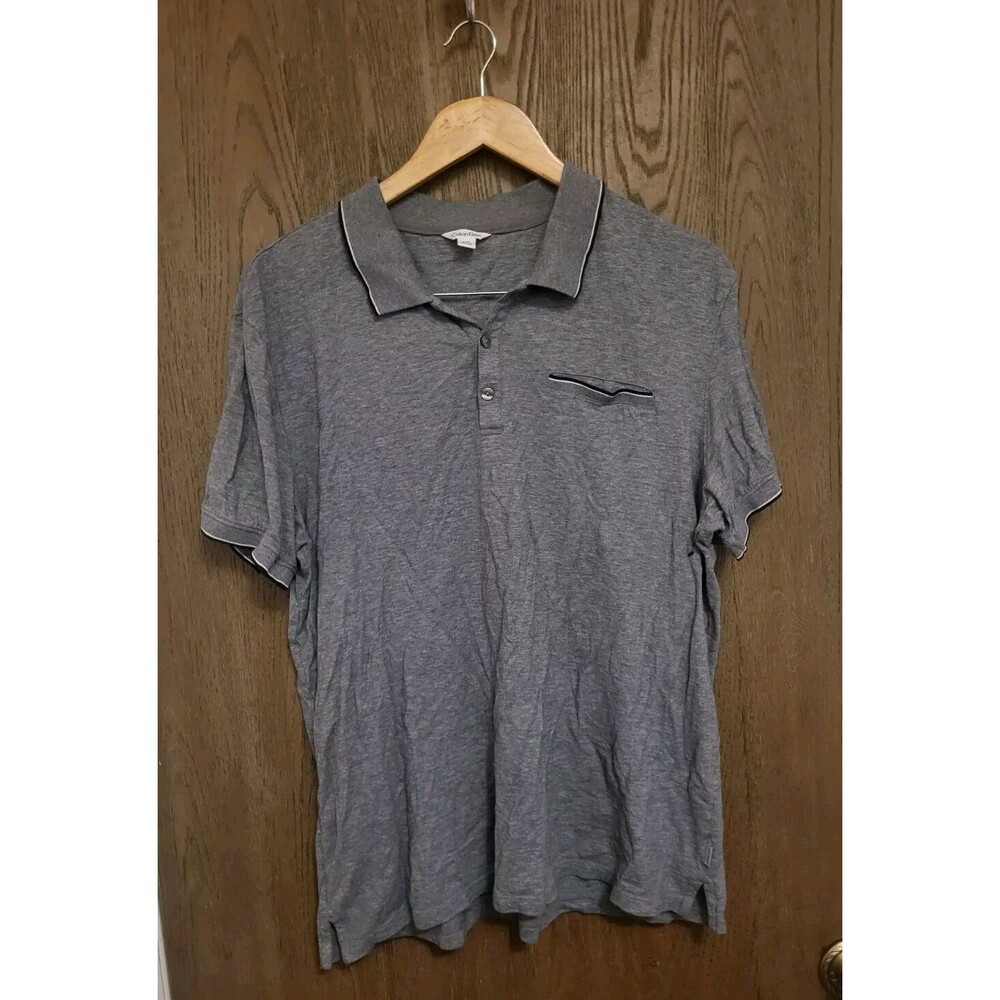 Calvin Klein Men’s Cotton Gray Short Sleeve Button Polo Shirt Size Large